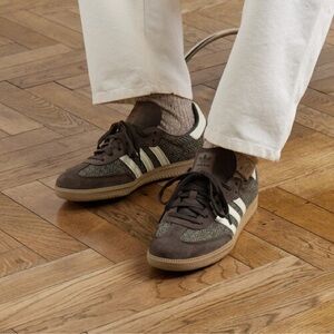 Adidas Harris Tweed Wool Leather Samba OG Sneakers Shoes Brown Cream White Gum